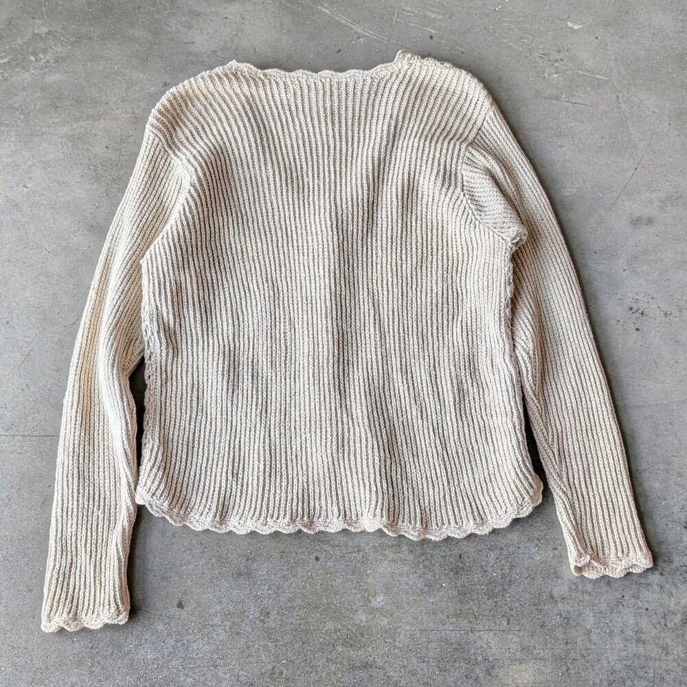 Vintage Victoria Jones Beige Open Knit Long Sleeve Cardigan Sweater large - Picture 7 of 7